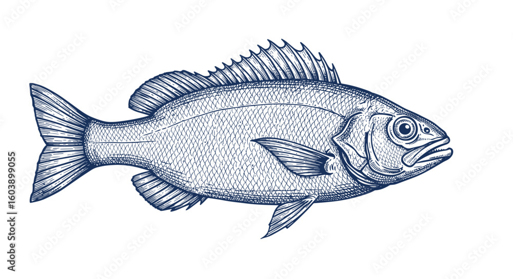 Fototapeta premium Intricate line art of a fish with detailed fins and scales