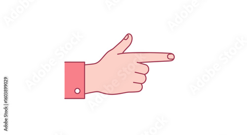 Linear hand gesture pointing right with pastel colors on white backgro