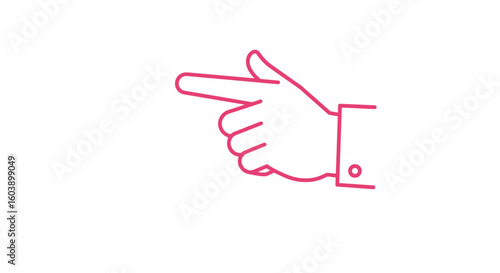 Minimalist linear hand gesture pointing right in pink outline