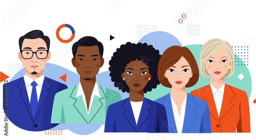 Diverse professional team portrait in modern flat art style