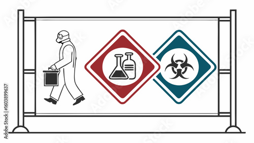 Vector Minimal Safety Hazard Warning Sign Set with Biohazard and Chemical Symbols for Industrial and Laboratory Environments