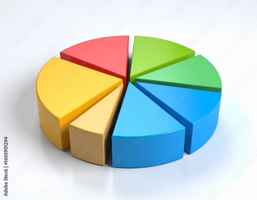 Obraz premium Vibrant 3D Pie Chart for Data Insights & Business Analysis on white background 