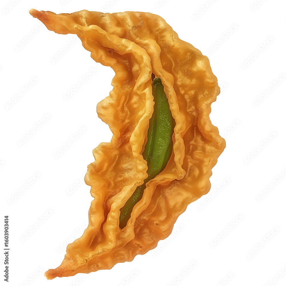 Fototapeta premium Crispy Fried Crescent Pastry with Green Filling