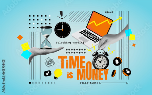 Trendy Collage poster design - Business Time