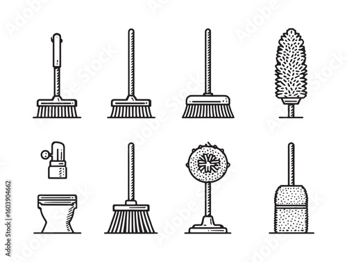 Toilet brush ultra minimalist 2D line art 