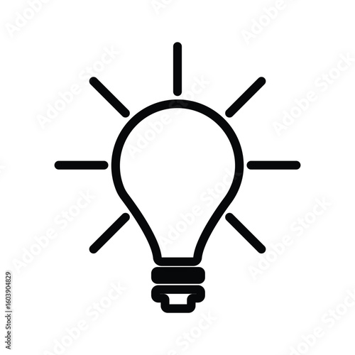 A line drawing of a classic light bulb radiating light standing against a white background