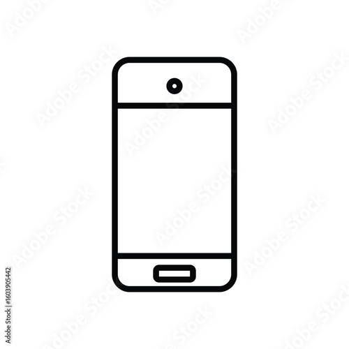 A simple line drawing of a smartphone with a round speaker and a rectangular home button