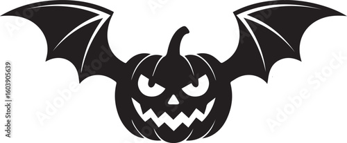 Scary Jack-o'-lantern with Bat Wings - Halloween Flying Pumpkin Vector