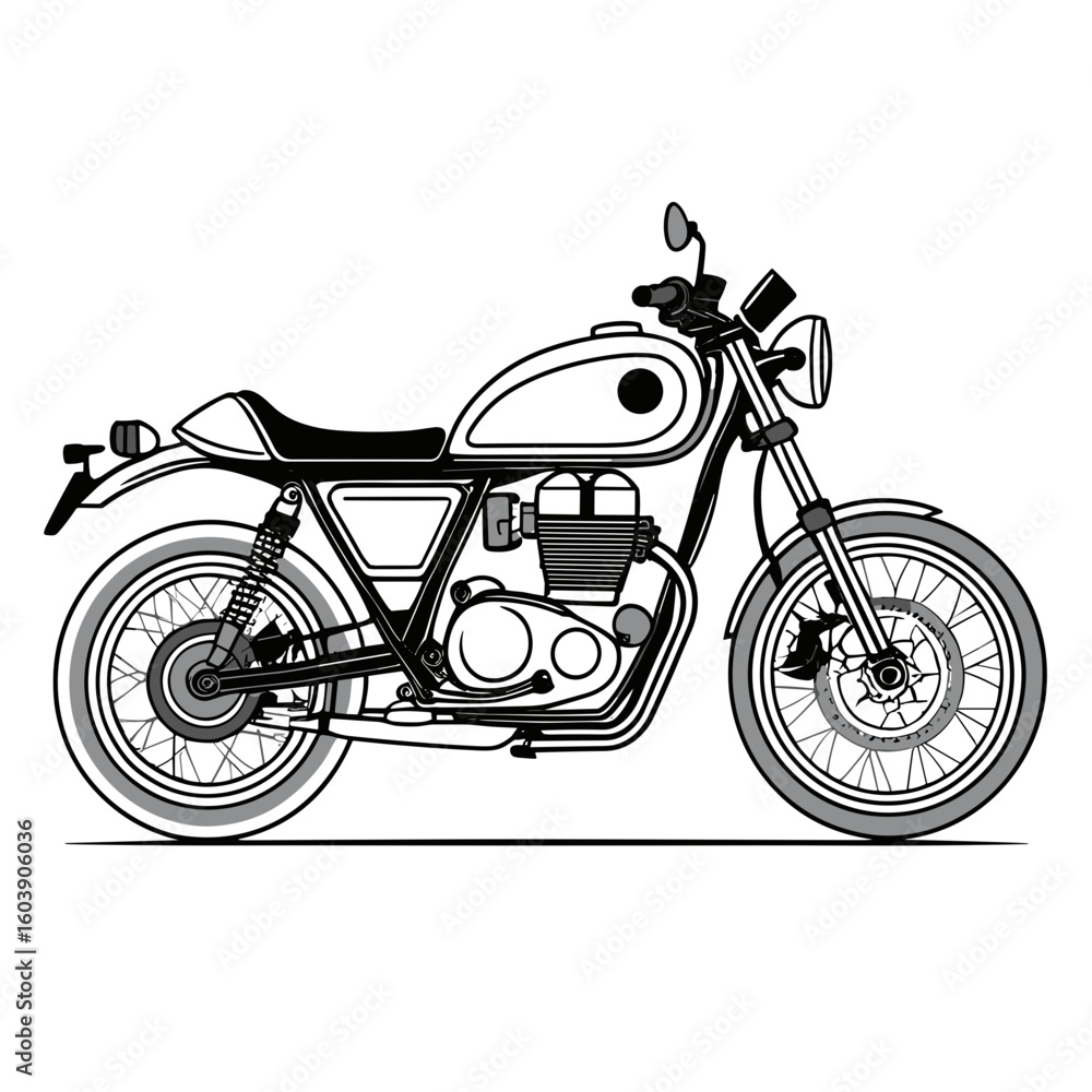 Fototapeta premium Classic motorcycle black and white side view drawing