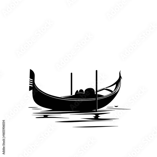 Gondola on water black and white silhouette illustration