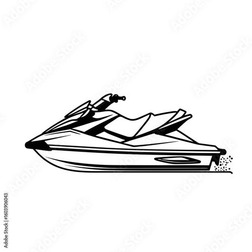 Jet ski watercraft black and white side view drawing