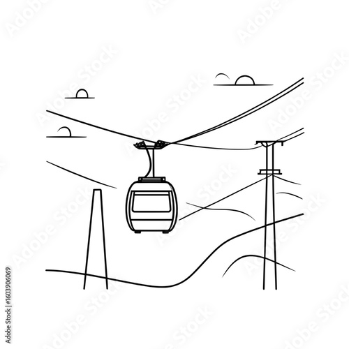 Cable car line drawing in mountains with minimal style