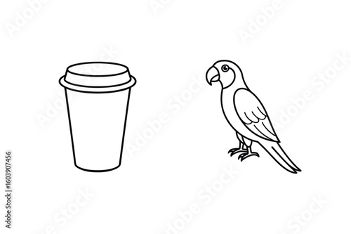 Parrot near disposable cup bird tropical bird