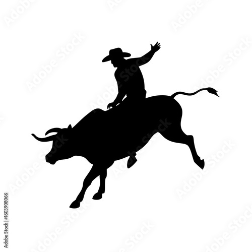 Bull Rider Cowboy Waving Silhouette