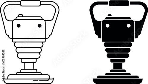 Tamper compactor machine icon set line art silhouette