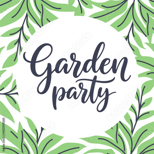Garden party invitation template with botanical accents, ideal for events or spring designs.
