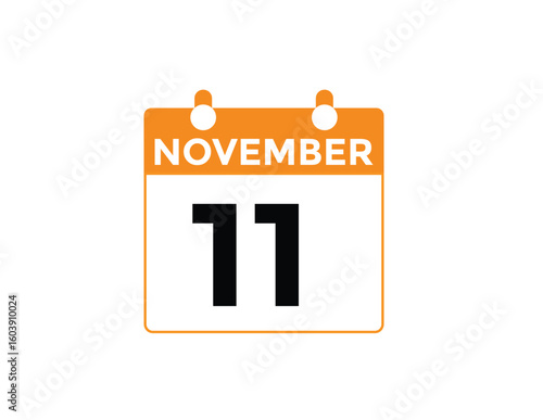 11 November, calendar date icon. 11 November Calendar Date for Deadlines or Appointment. Day, month. vector illustration.
