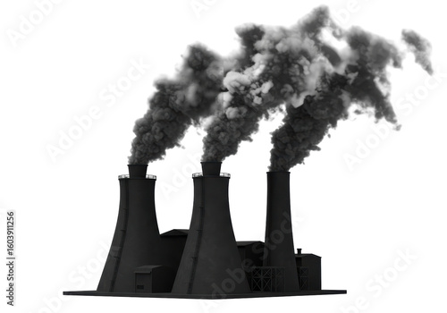 Isolated Industrial Power Plant with Three Smoking Chimneys