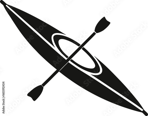 Detailed Black Silhouette Kayak Icon Vector Graphic for Water Sports Designs