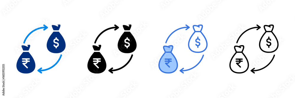 Exchange Icon Set With Different Currencies Exchange Icon Set With Different Currencies
