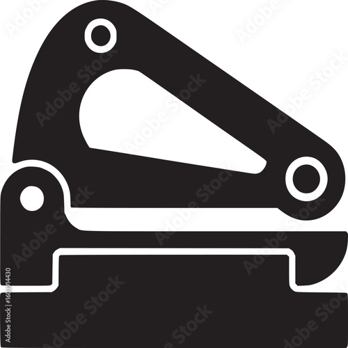 An isolated black silhouette of a hole punch tool with a handle and base on a white background
