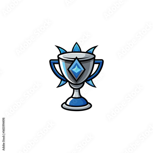 Silver goblet of blue color reward for victory vector illustration in cartoon style