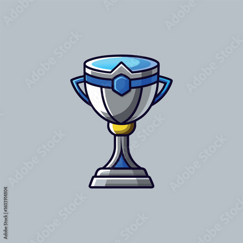 Silver goblet of blue color reward for victory vector illustration in cartoon style
