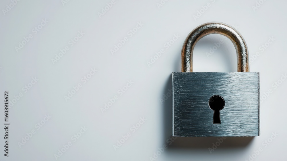 Naklejka premium Secure Metal Lock with Keyhole on Plain White Background