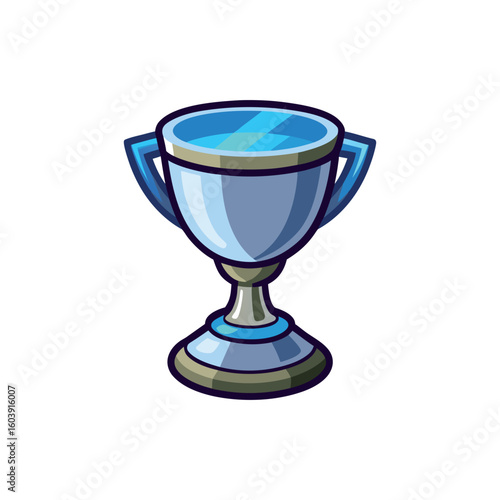 Silver goblet of blue color reward for victory vector illustration in cartoon style