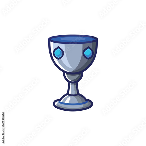 Silver goblet of blue color reward for victory vector illustration in cartoon style