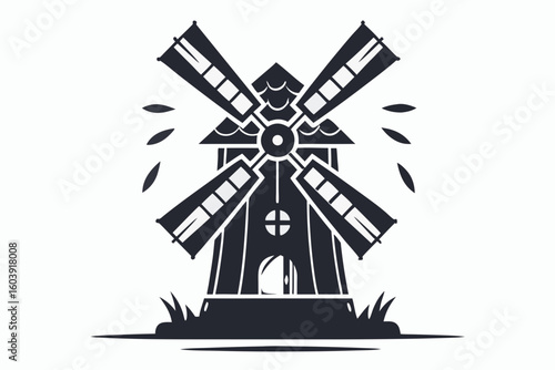 vector windmill black and white silhouette