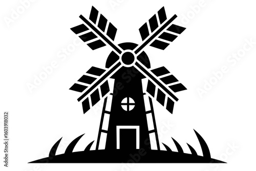 vector windmill black and white silhouette