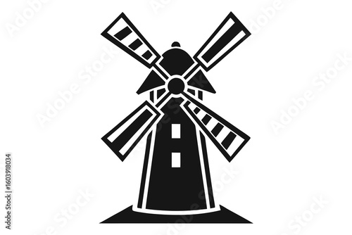 vector windmill black and white silhouette