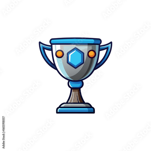Silver goblet of blue color reward for victory vector illustration in cartoon style