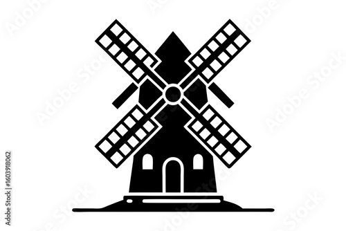 vector windmill black and white silhouette