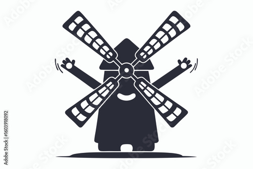 vector windmill black and white silhouette
