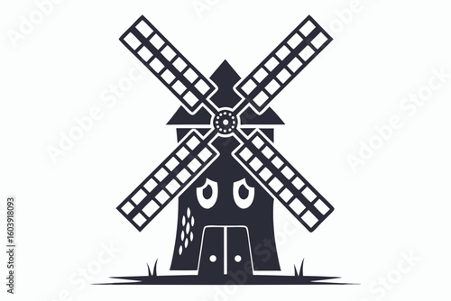 vector windmill black and white silhouette