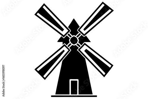 vector windmill black and white silhouette
