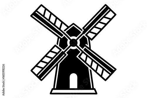 vector windmill black and white silhouette