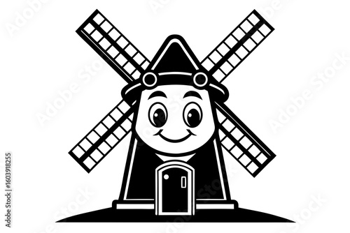 vector windmill black and white silhouette