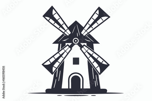 vector windmill black and white silhouette