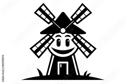 vector windmill black and white silhouette