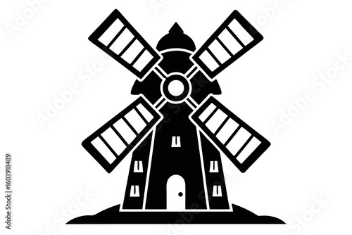 vector windmill black and white silhouette