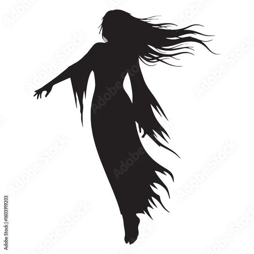 Mournful beauty from myth – Banshee silhouette wrapped in soft Banshee vector – Banshee illustration – Halloween silhouette

