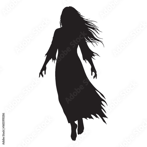 The wail that drifts through the dark – Banshee silhouette portrayed in ghostly Banshee vector – Banshee illustration – Halloween silhouette

