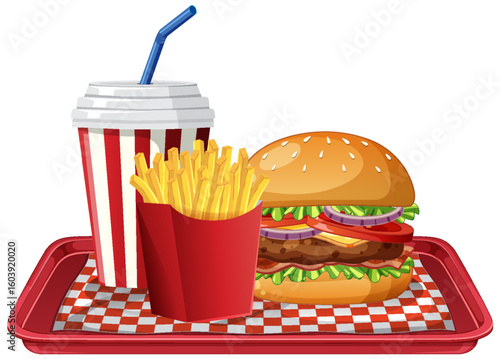 Classic Fast Food Tray with Burger and Fries