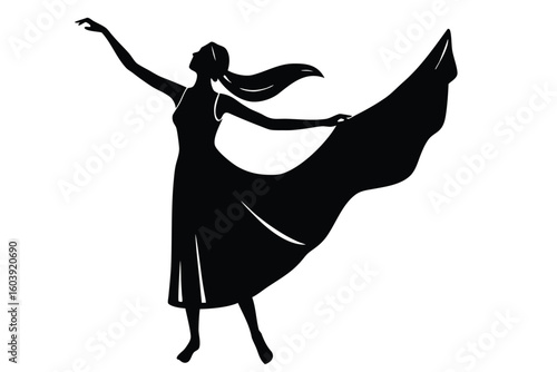Elegant silhouette of a dancer in a flowing dress