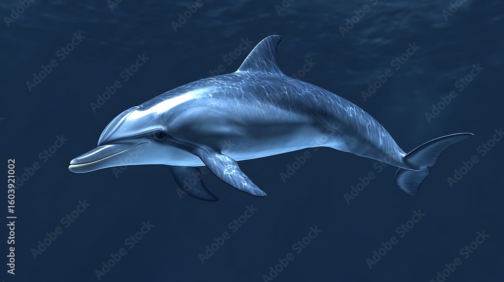 Fototapeta premium Elegant dolphin illuminated by ocean sunlight rays high resolution picture