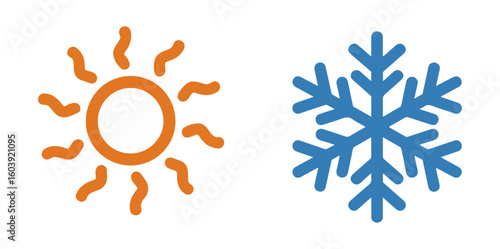 sun and snow icon hot and cold weather temperature vector