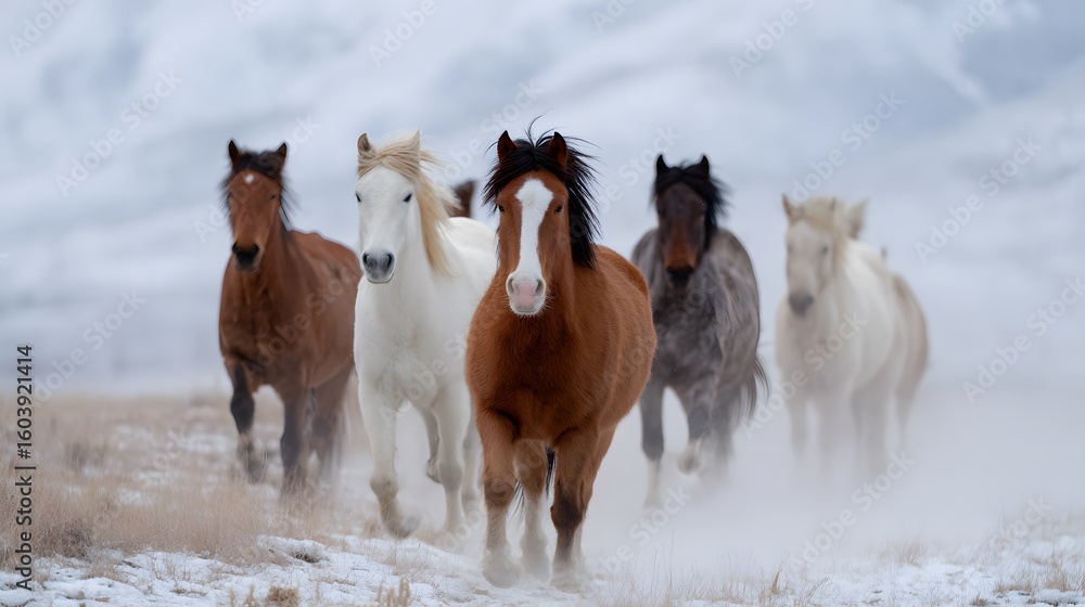 Obraz premium horses in the snow